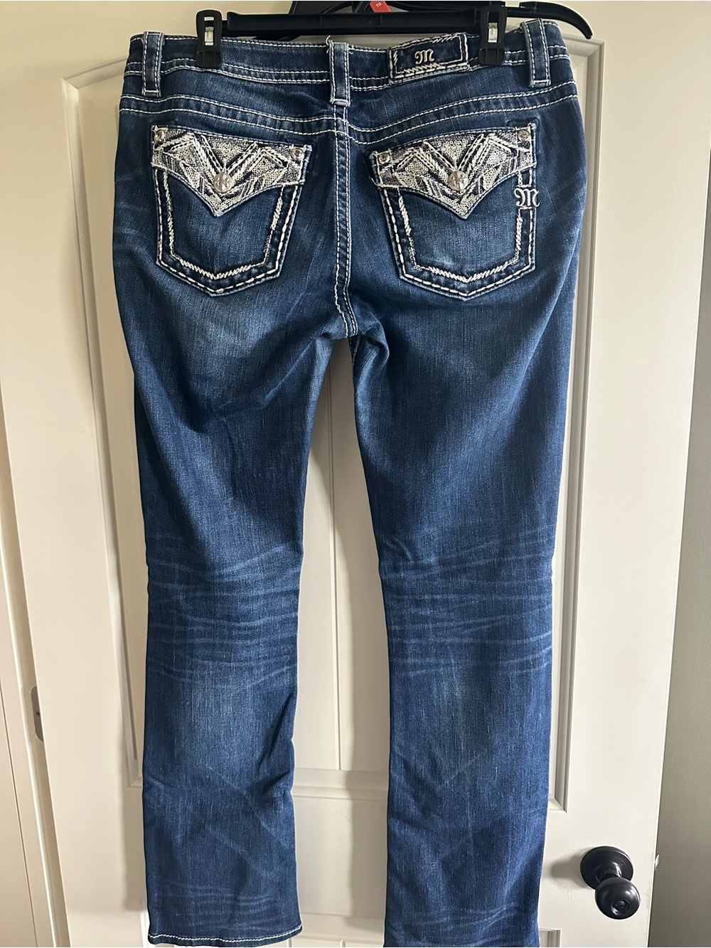 Miss Me Dark Blue Bootcut Jeans with Embroidered Pockets